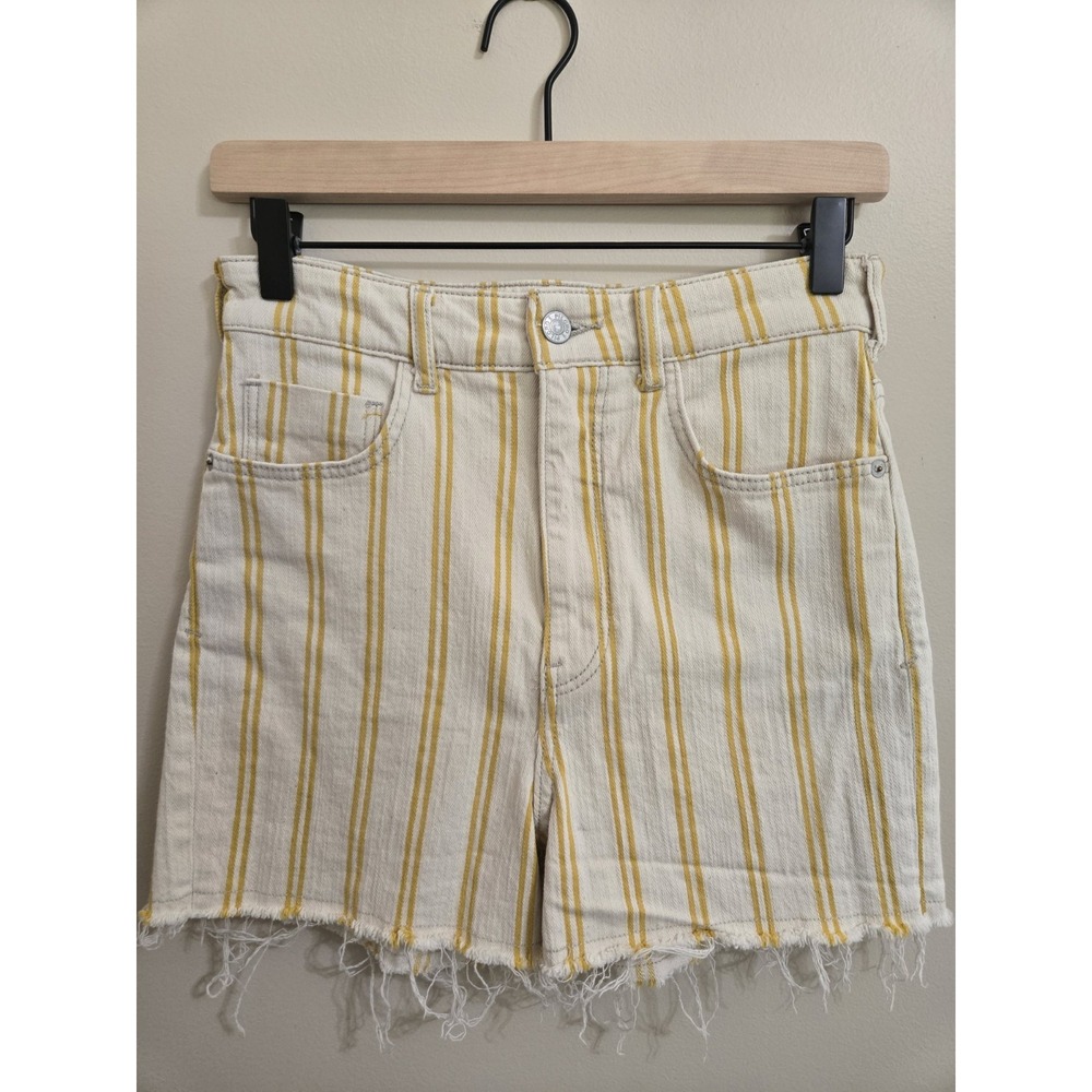 Anthropologie Pilcro Striped Denim Shorts Women's 27 High Rise Raw Frayed Hem - Picture 3 of 11